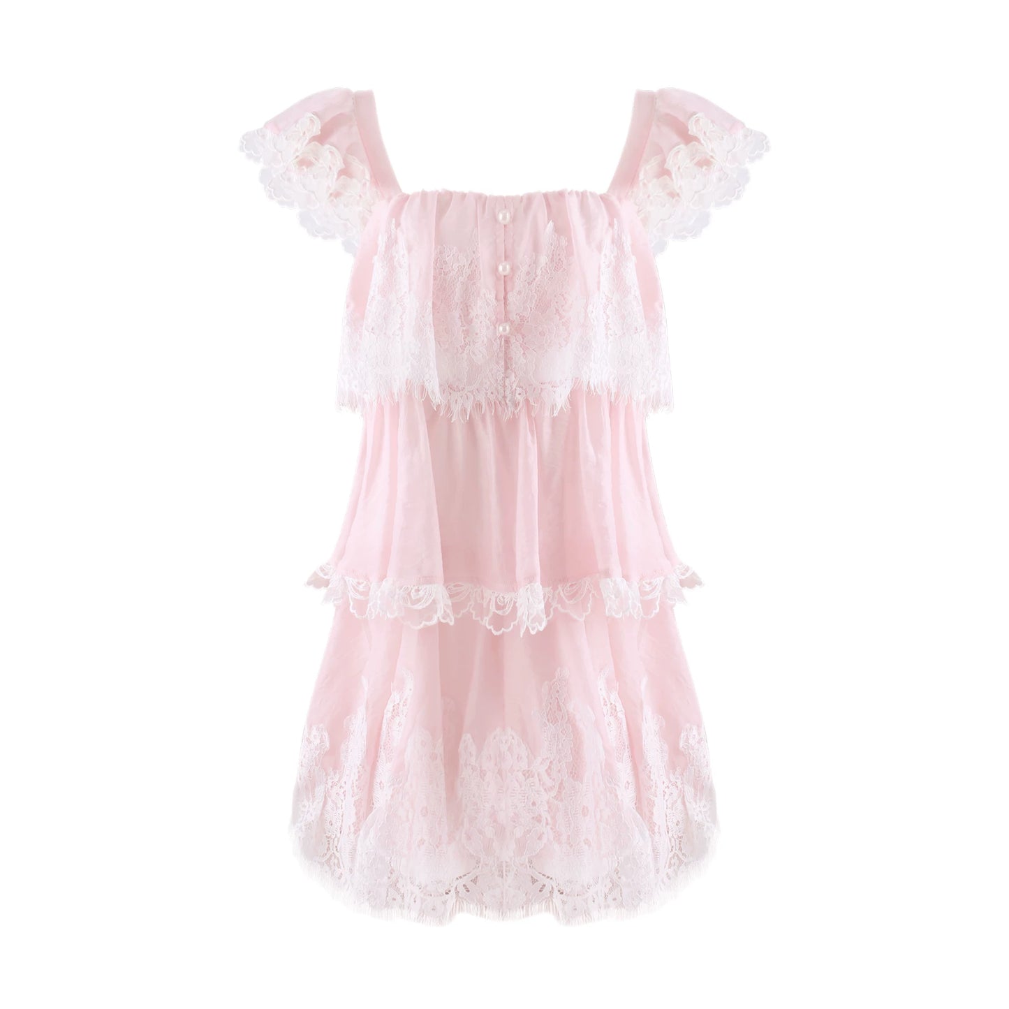 Pink lace dress on a white background