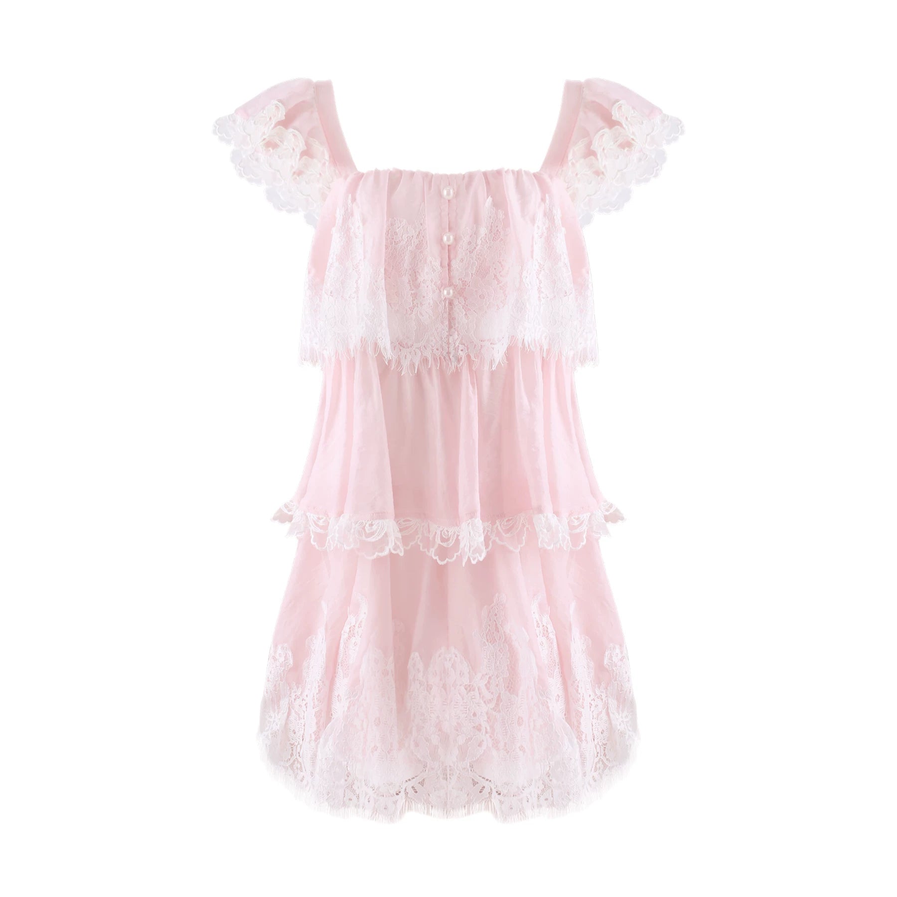 Pink lace dress on a white background