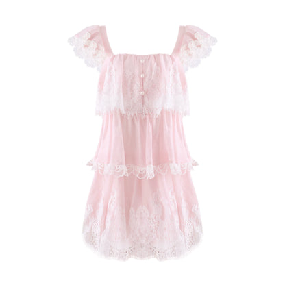 Pink lace dress on a white background
