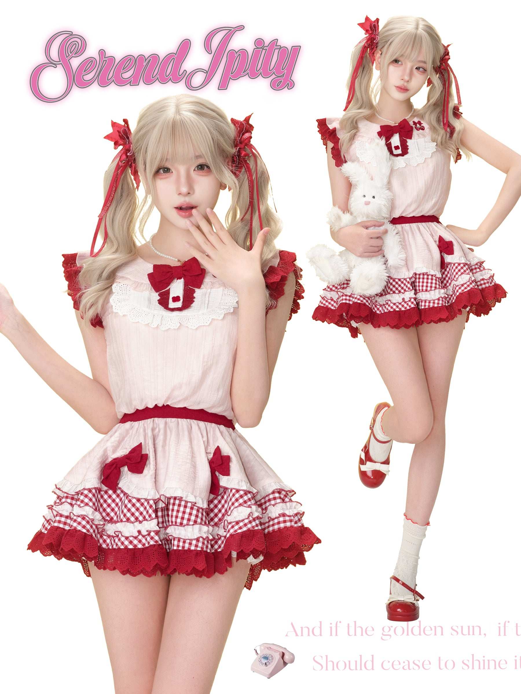 dessertcore outfit with cute plaid pattern and elastic bloomers