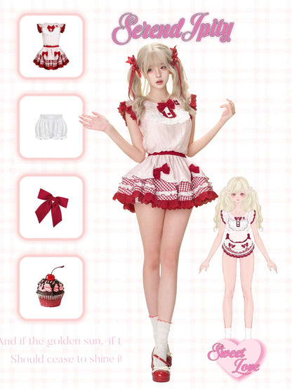 summery berry-print dress paired with soft white bloomers