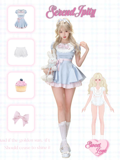 romantic rococo dress in icy blue with matching bloomers