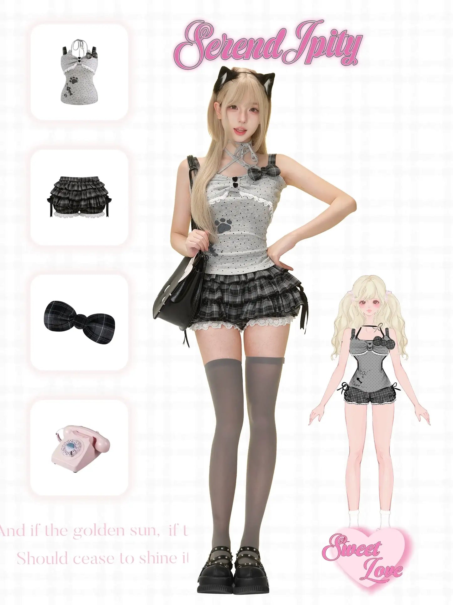 casual kawaii outfit with cat paw cami and black bloomers