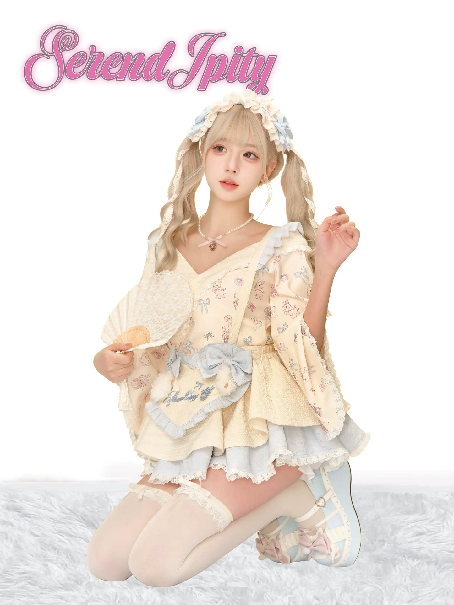 modern Mianfu set featuring suspender skirt and playful motifs