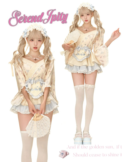 pastel hanfu outfit with blue trim skirt