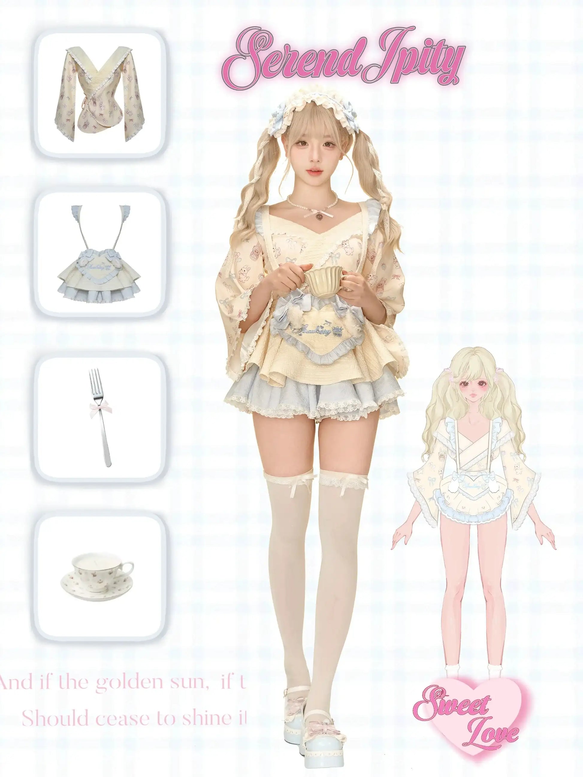 whimsical two-piece hanfu with rabbit print and apron-style straps