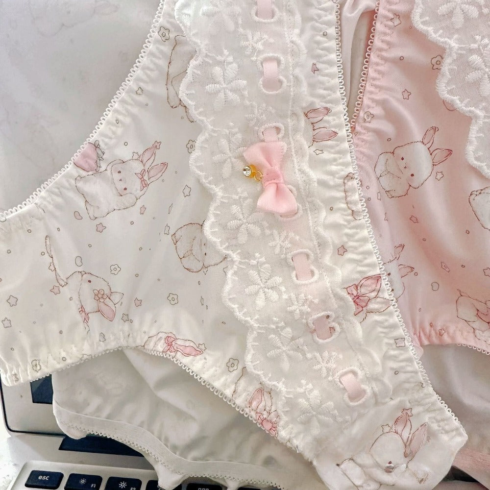 Pair of underwear with cute animal print on a laptop keyboard