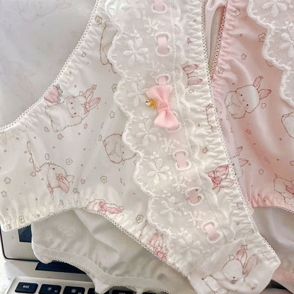 Pair of underwear with cute animal print on a laptop keyboard