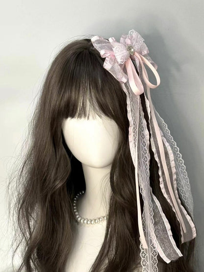 Sweet Bow Lace Blue Pink Beige Hair Clip Hair Accessories