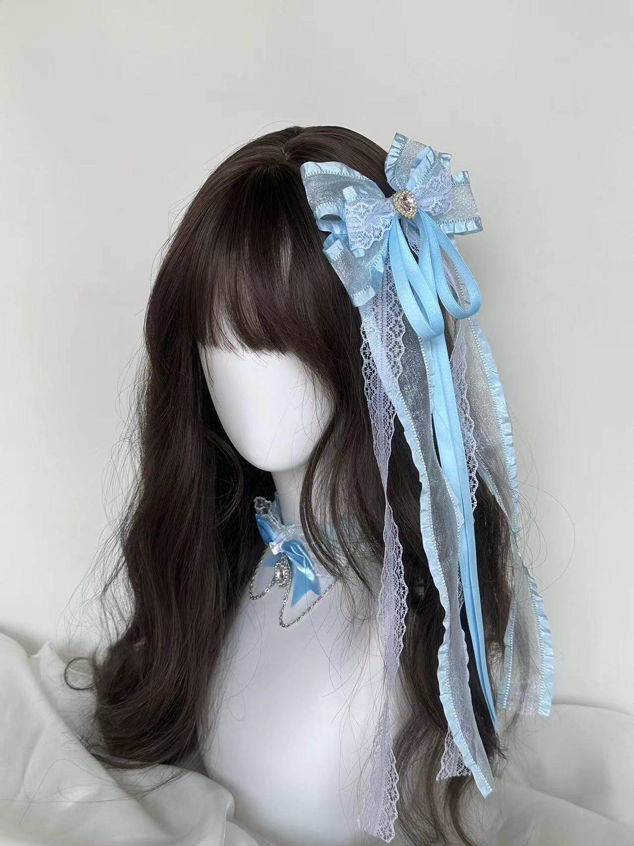 Sweet Bow Lace Blue Pink Beige Hair Clip Hair Accessories