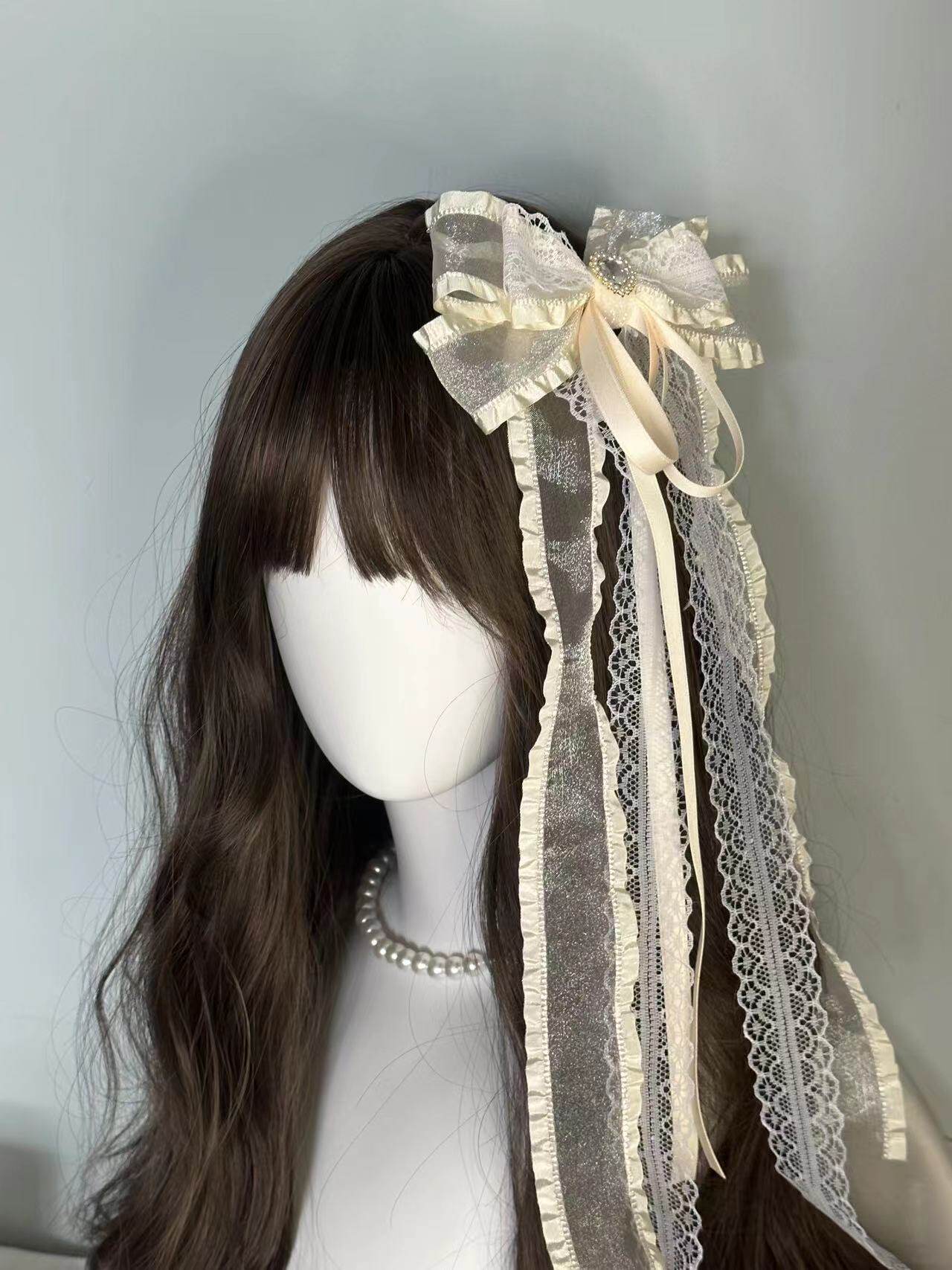 Sweet Bow Lace Blue Pink Beige Hair Clip Hair Accessories