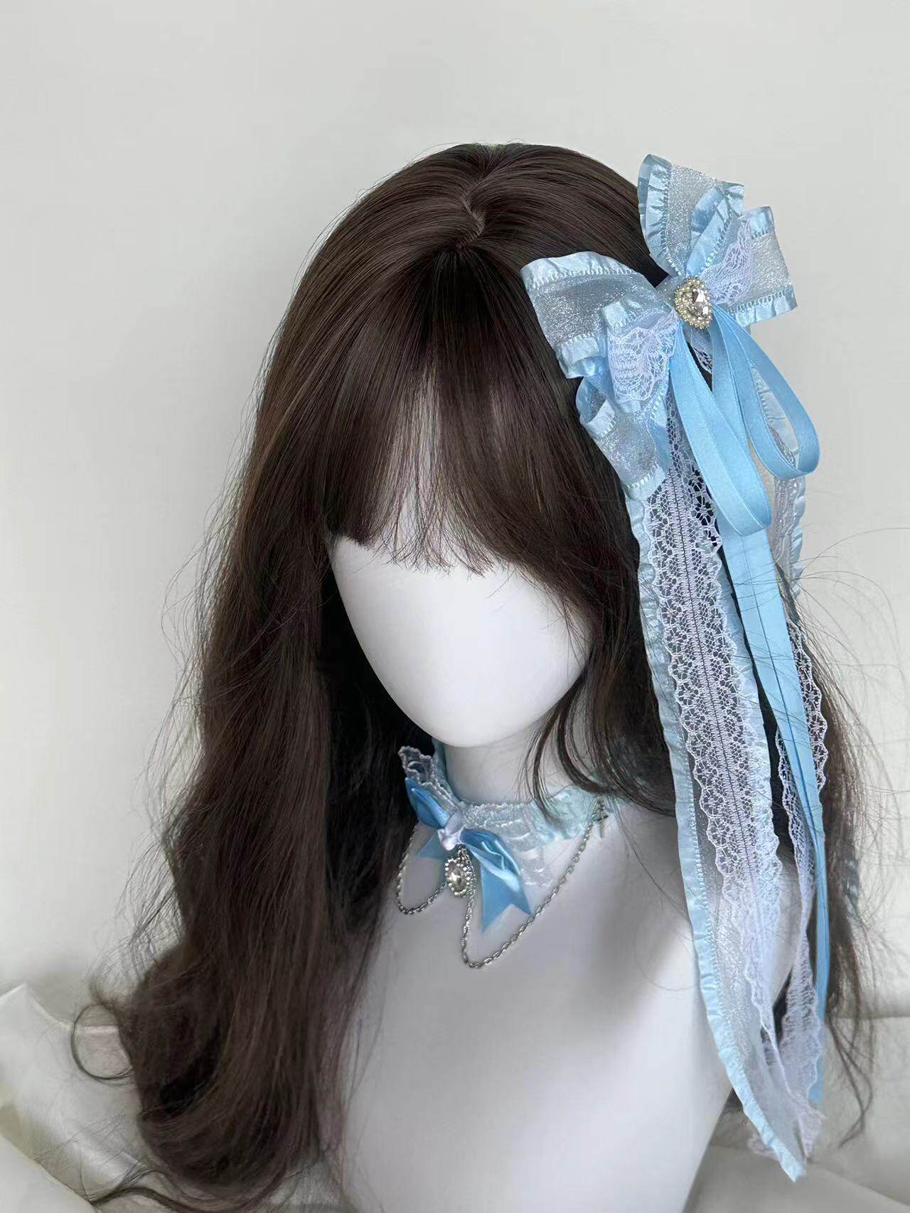 Sweet Bow Lace Blue Pink Beige Hair Clip Hair Accessories