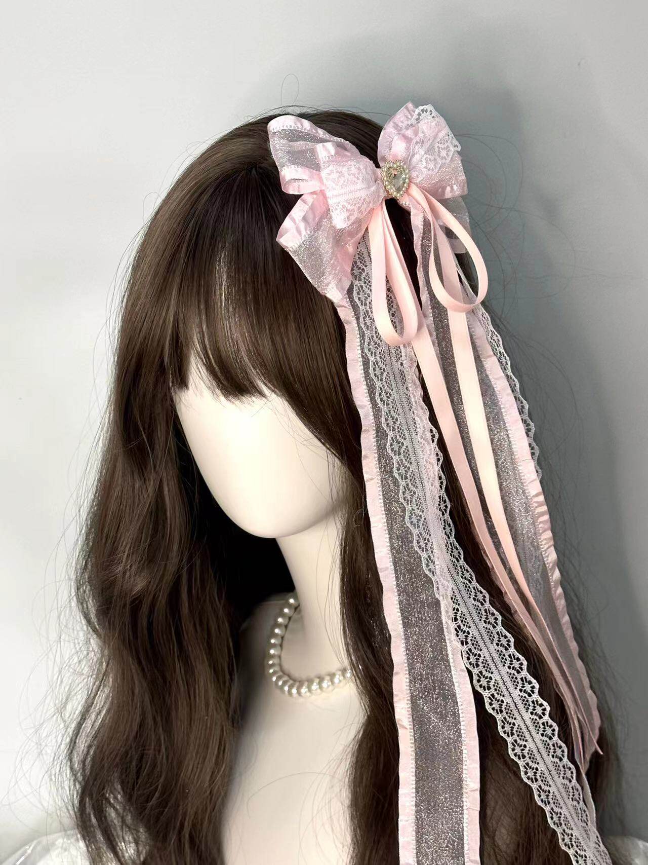 Sweet Bow Lace Blue Pink Beige Hair Clip Hair Accessories