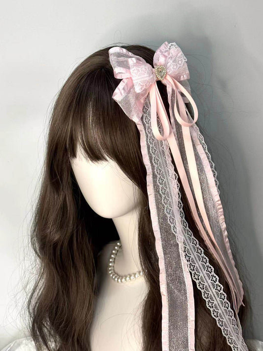 Sweet Bow Lace Blue Pink Beige Hair Clip Hair Accessories