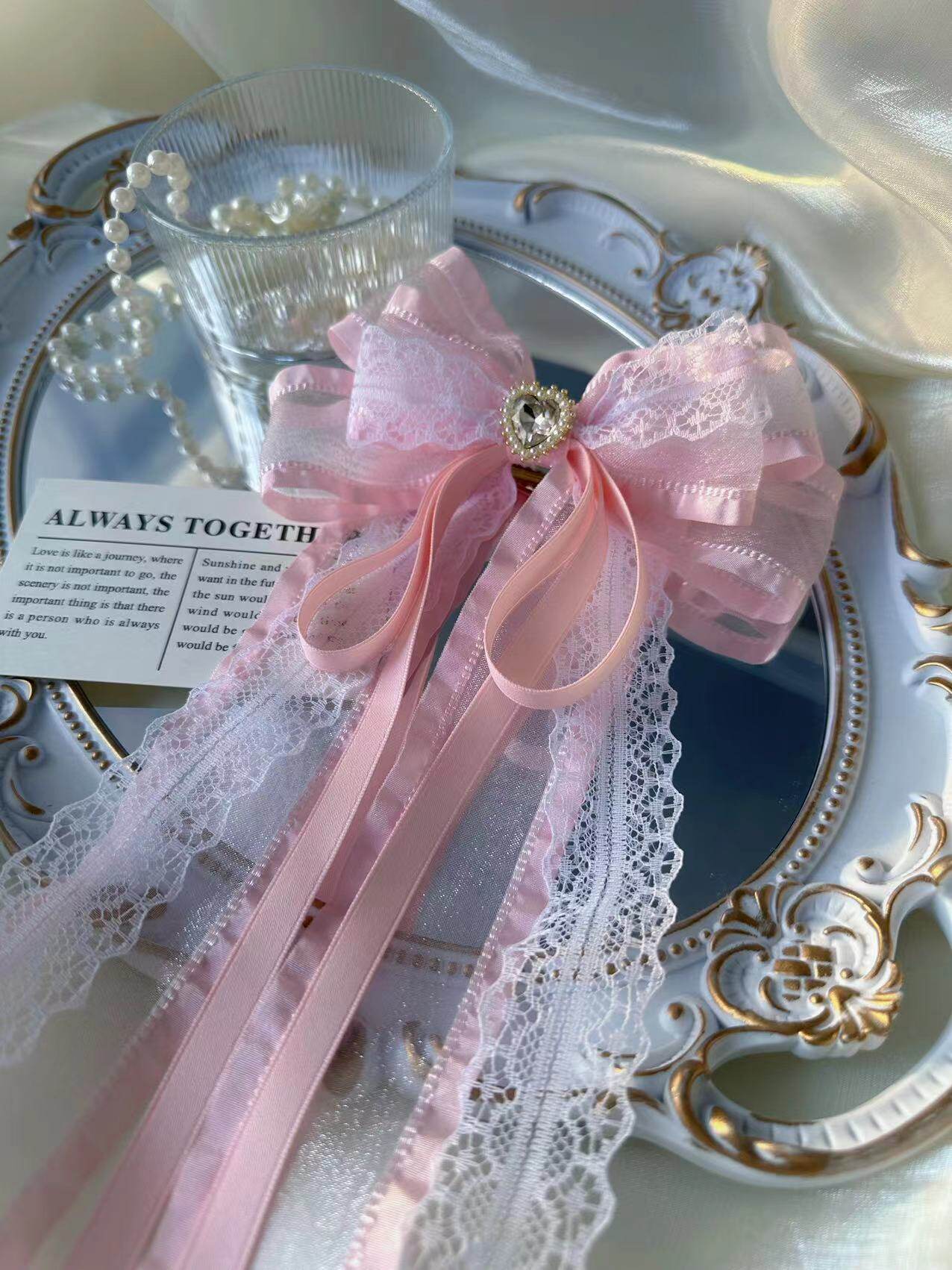 Sweet Bow Lace Blue Pink Beige Hair Clip Hair Accessories