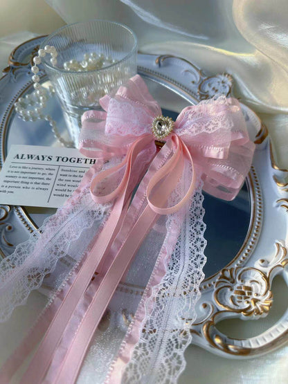 Sweet Bow Lace Blue Pink Beige Hair Clip Hair Accessories