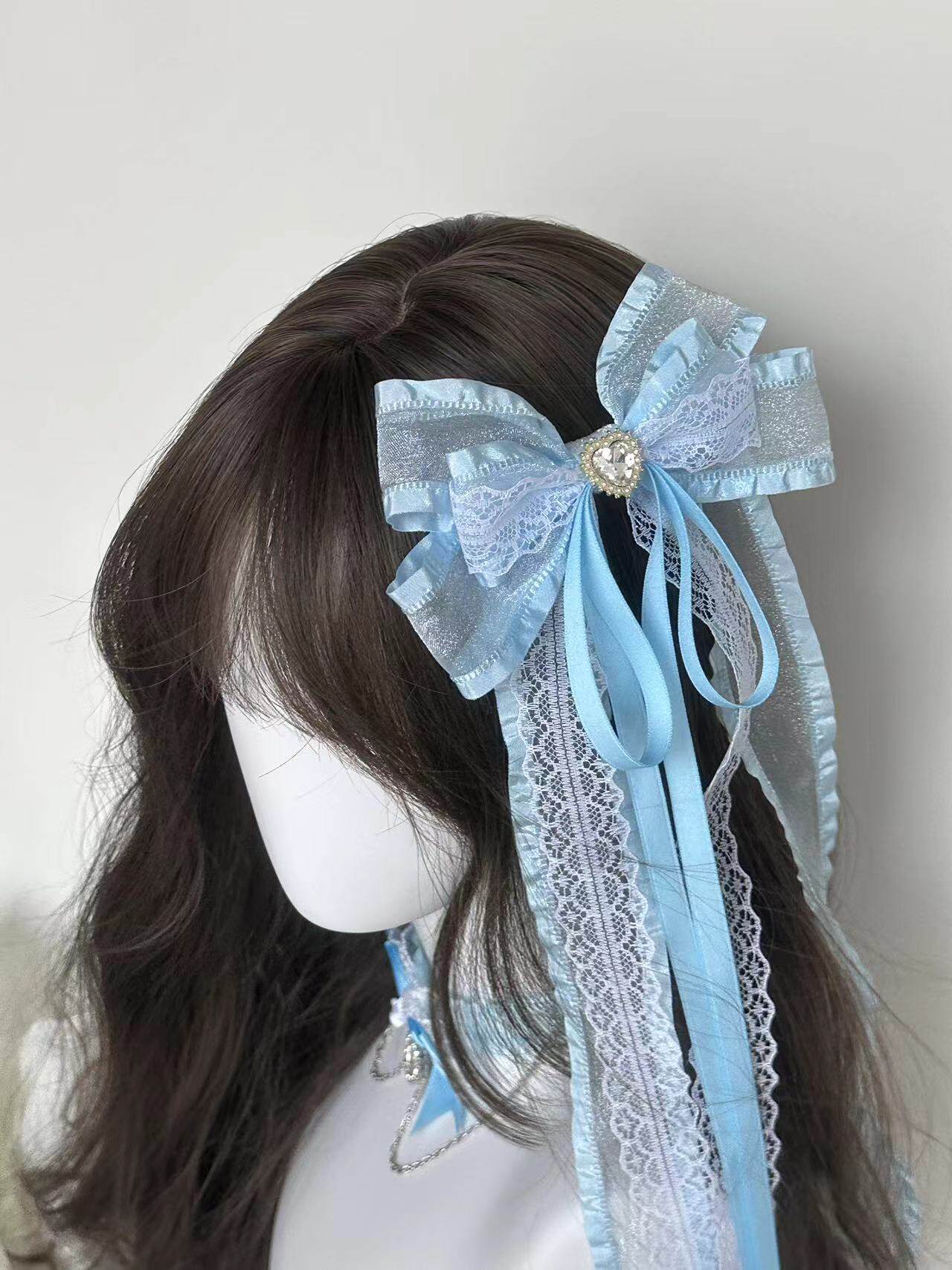 Sweet Bow Lace Blue Pink Beige Hair Clip Hair Accessories