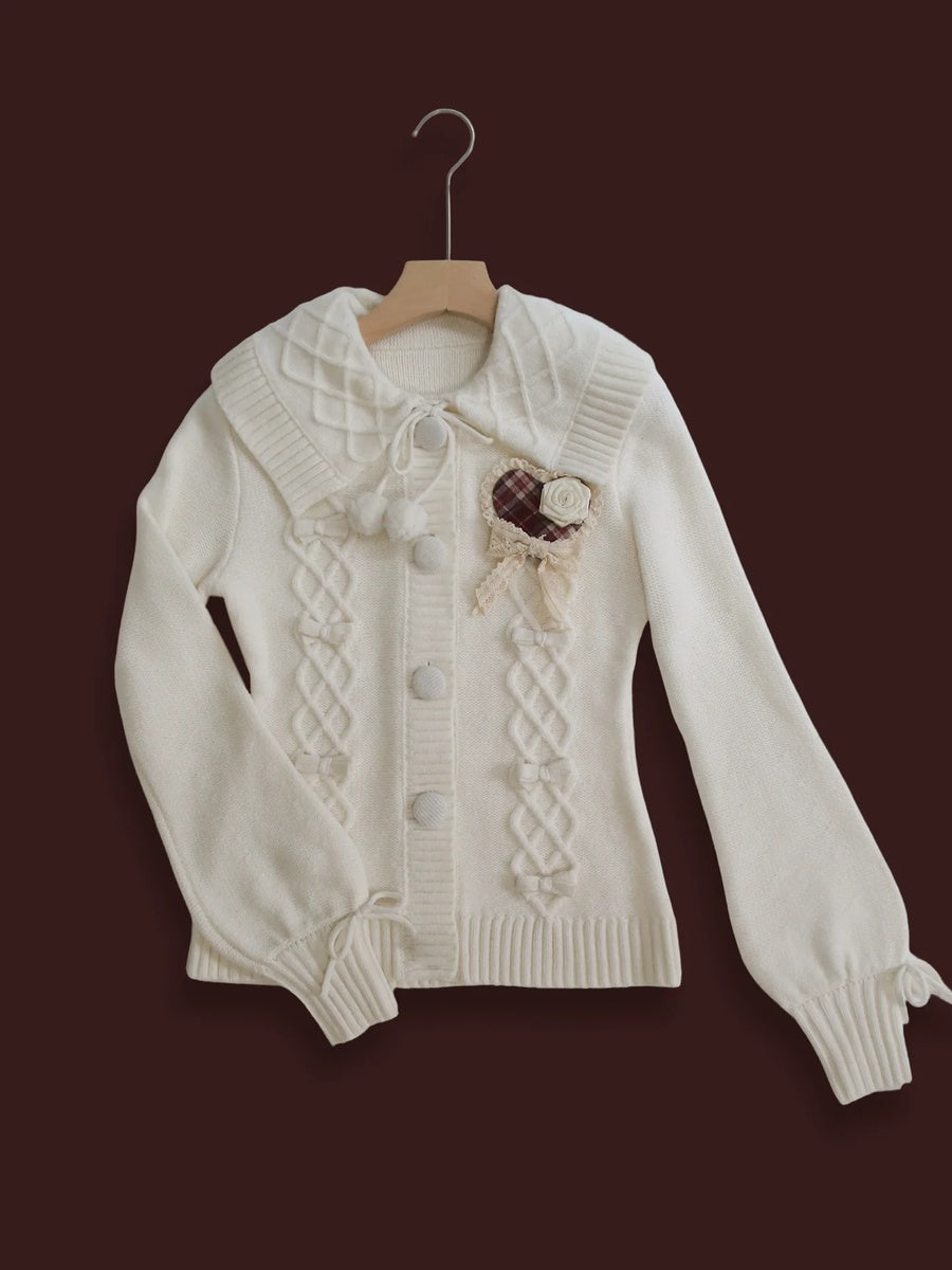 Sweet Dream White Christmas Cardigan Plaid Skirt Two Piece Set