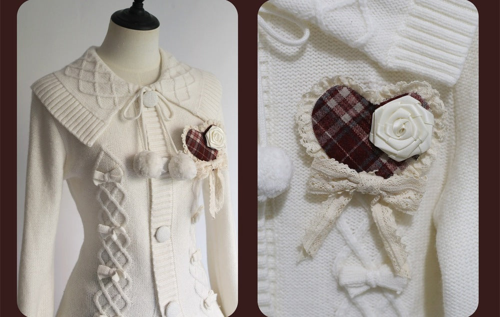 Sweet Dream White Christmas Cardigan Plaid Skirt Two Piece Set