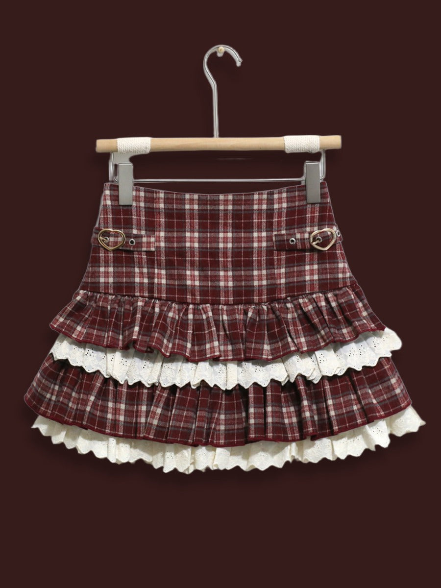 Sweet Dream White Christmas Cardigan Plaid Skirt Two Piece Set