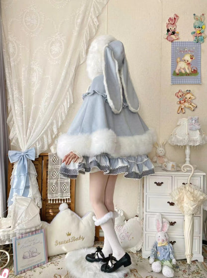 Thousand Autumns Lop Rabbit Ears Pink Cream Blue Hooded Cape Cloak