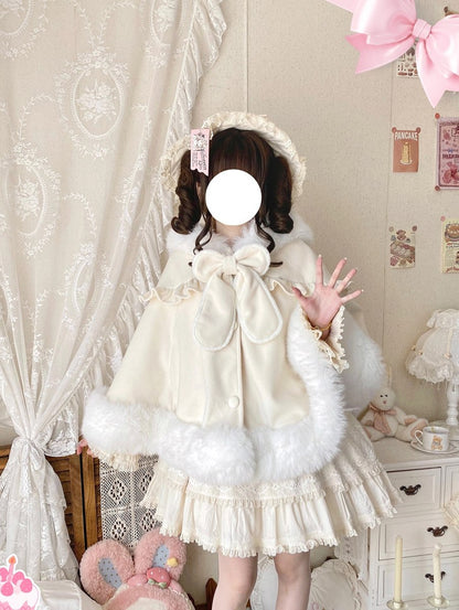 Thousand Autumns Lop Rabbit Ears Pink Cream Blue Hooded Cape Cloak