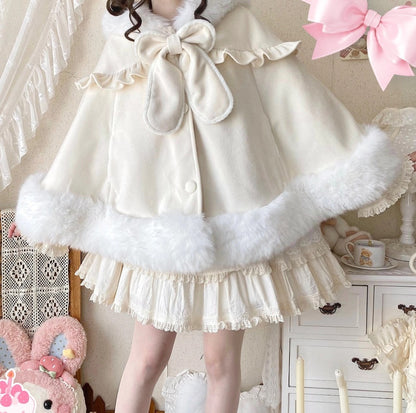 Thousand Autumns Lop Rabbit Ears Pink Cream Blue Hooded Cape Cloak