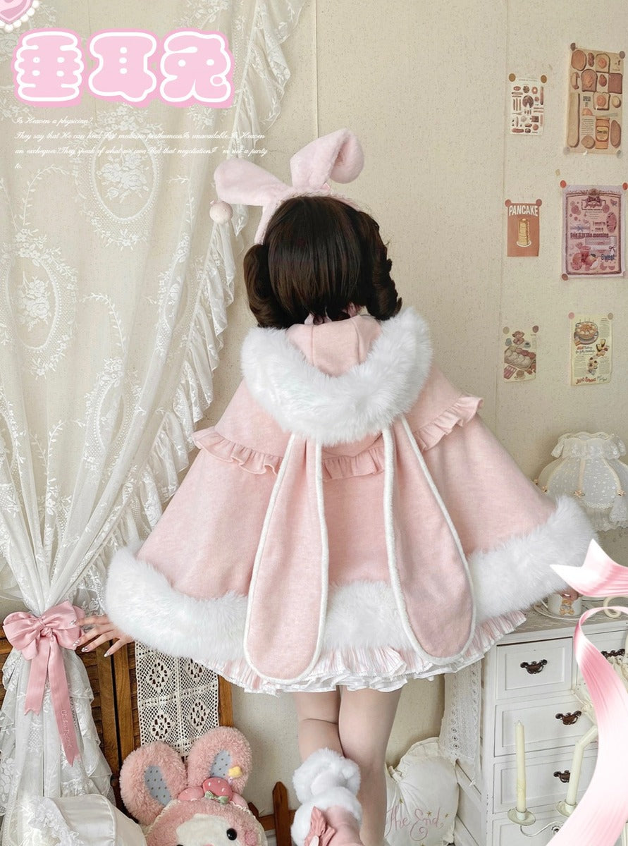 Thousand Autumns Lop Rabbit Ears Pink Cream Blue Hooded Cape Cloak