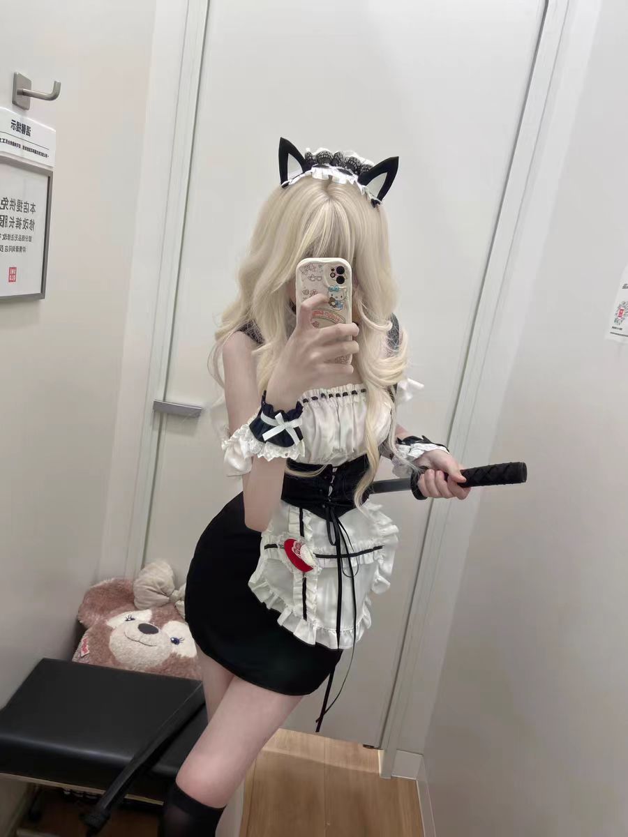 Sexy Bleeding Heart Corset Black White Cosplay Maid Dress – Sugarplum Store