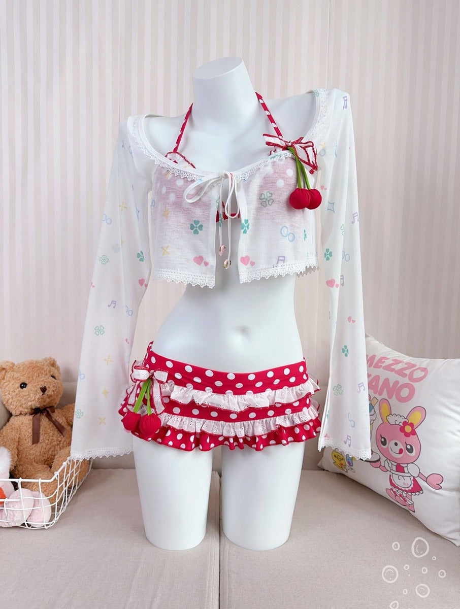 Lingerie set with polka dot shorts on a mannequin against a light background