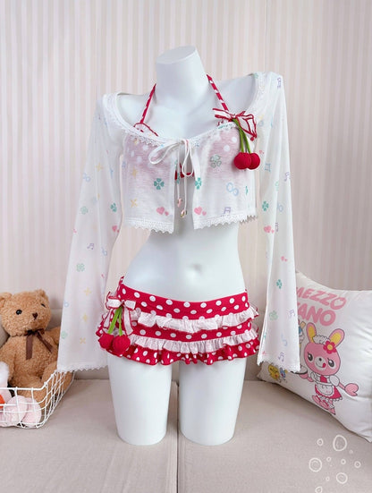 Lingerie set with polka dot shorts on a mannequin against a light background