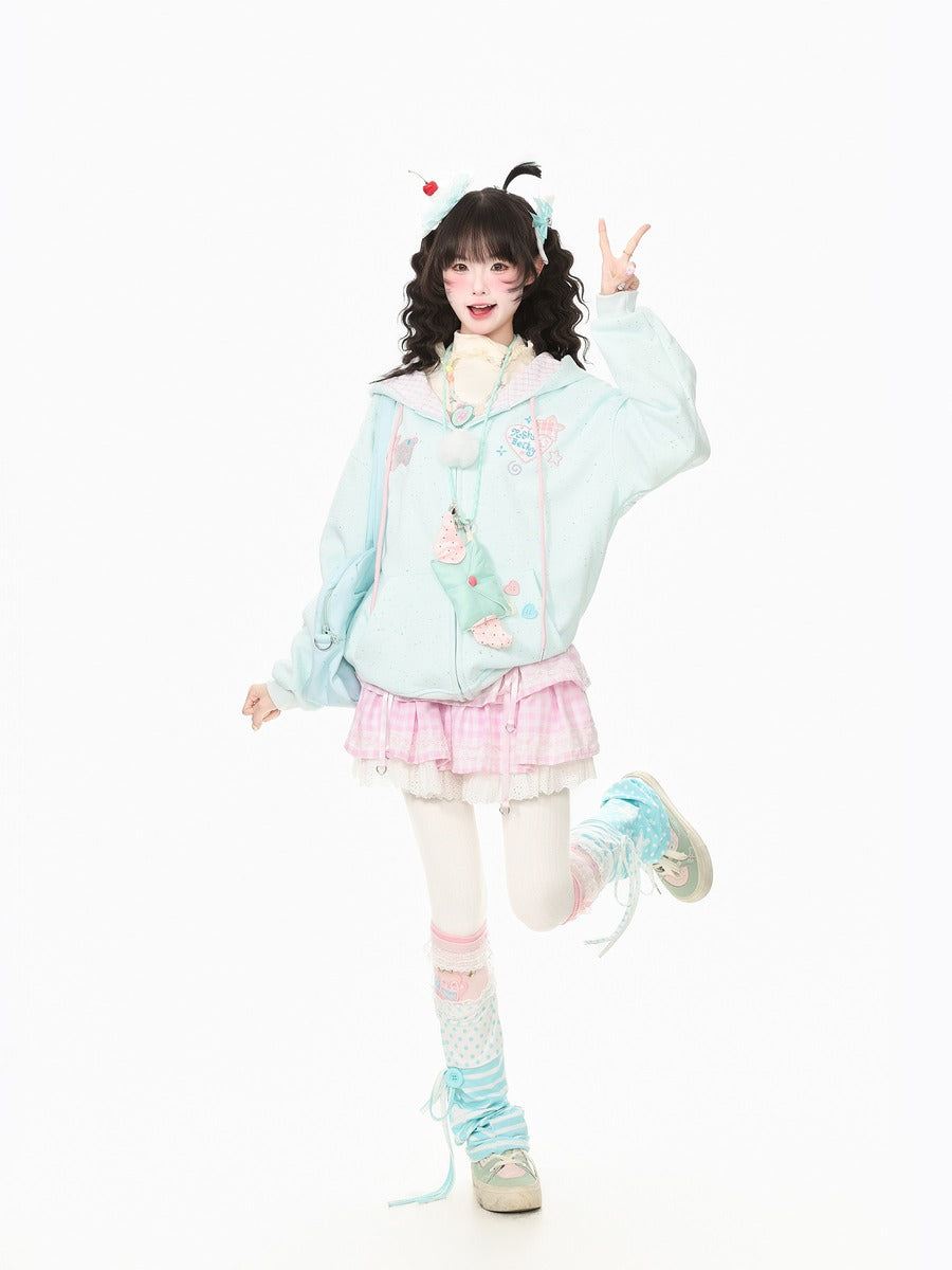 Young Eyes Becky Rabbit Pastel Green Pink Yellow Hoodie Jacket