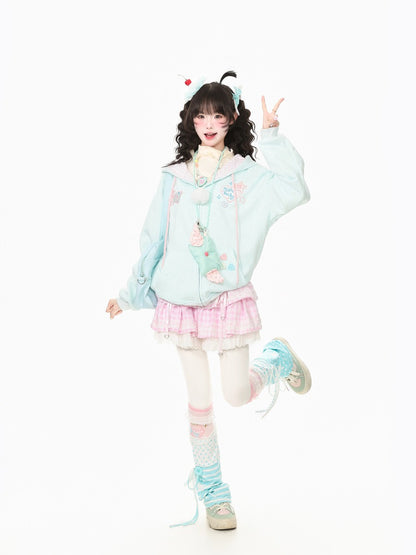 Young Eyes Becky Rabbit Pastel Green Pink Yellow Hoodie Jacket