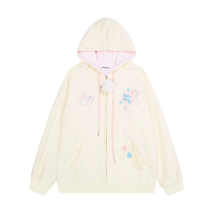 Young Eyes Becky Rabbit Pastel Green Pink Yellow Hoodie Jacket