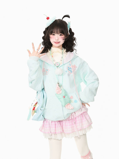 Young Eyes Becky Rabbit Pastel Green Pink Yellow Hoodie Jacket