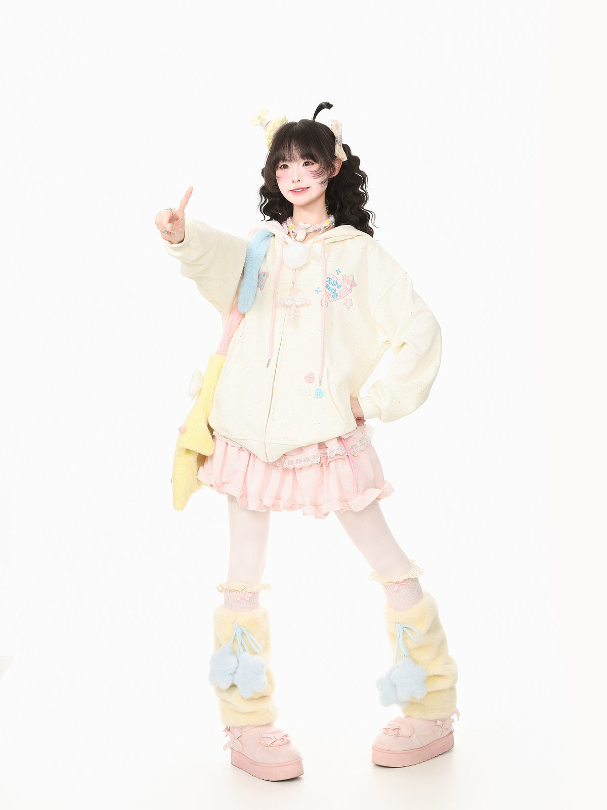 Young Eyes Becky Rabbit Pastel Green Pink Yellow Hoodie Jacket