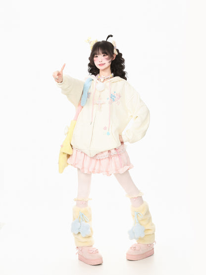 Young Eyes Becky Rabbit Pastel Green Pink Yellow Hoodie Jacket