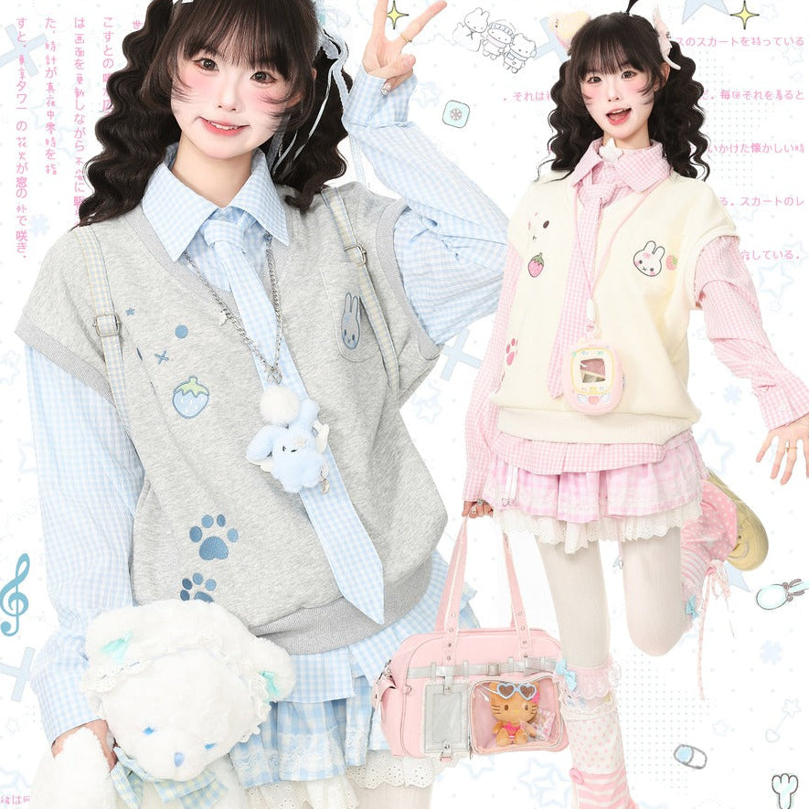 Young Eyes Pink Blue Plaid Polo Rabbit Shirt Top