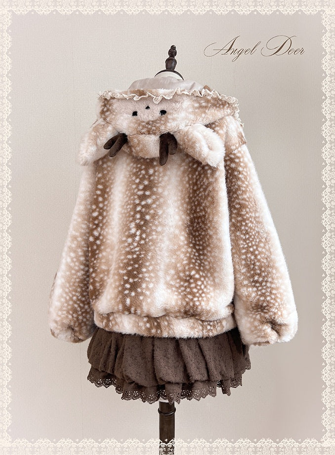 Angel Deer Brown Hooded Winter Jacket
