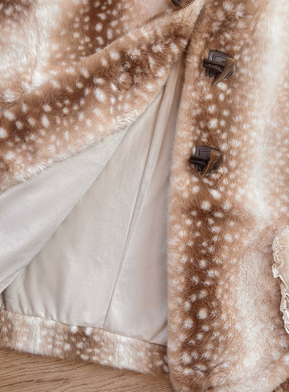 Close-up of a fur coat with a patterned interior lining.