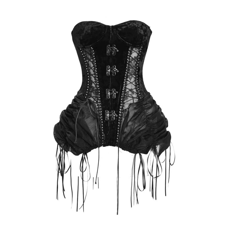 Black corset with decorative elements on a white background