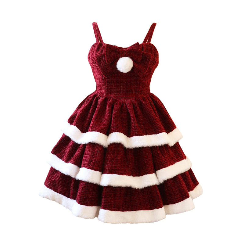 christmas Red dress with white trim on a white background