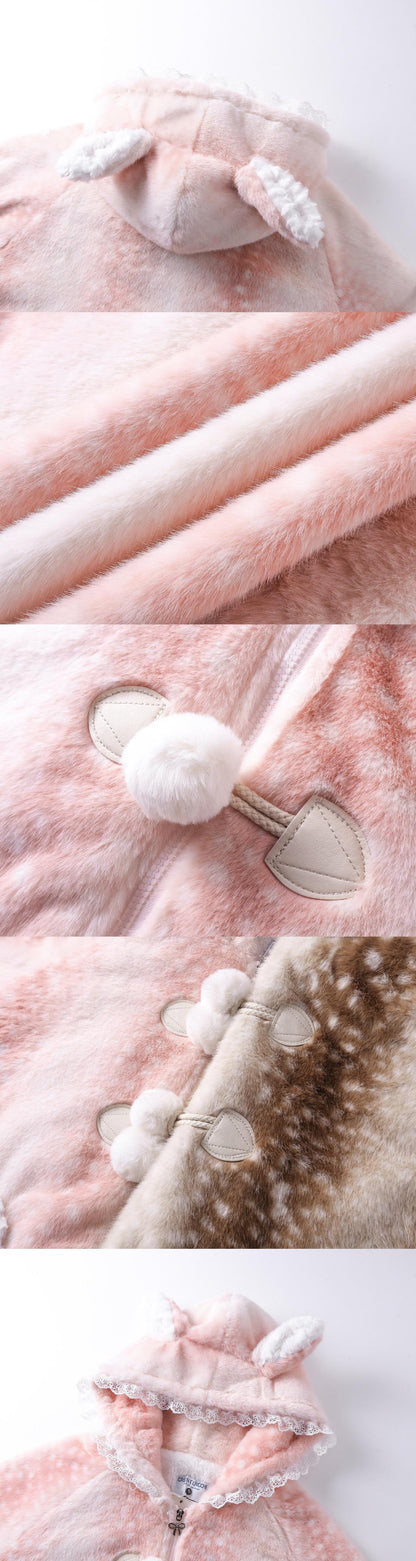 Deer jacket fluffy pink ears on a white background