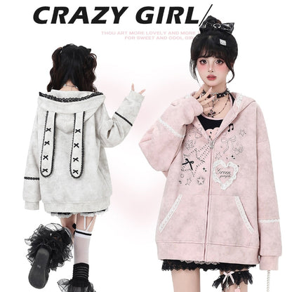 Two models wearing 'Crazy Girl' outfits with promotional text on a white background
