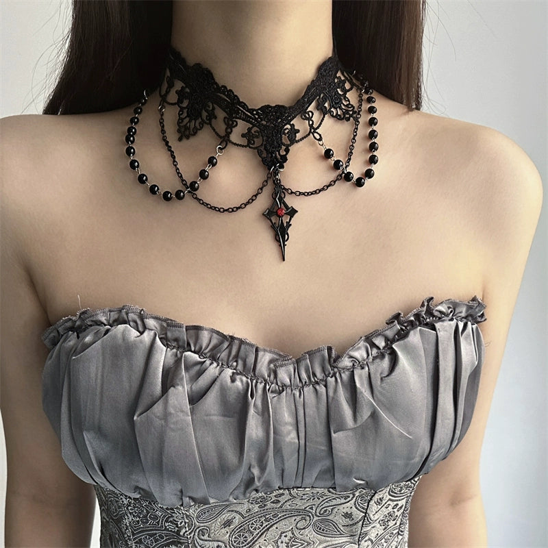 Dark Gothic Halloween Night Black Necklace Choker - Sugarplum Store