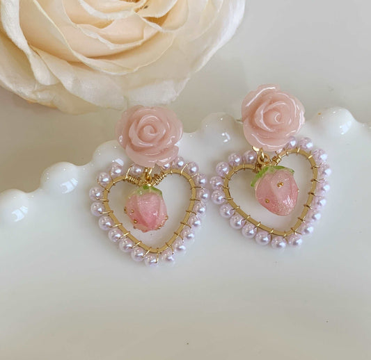 Beautiful Rose & Strawberry Pearl Earrings