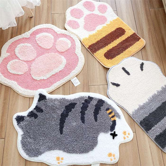 Cute Kawaii Cat Panda Kitty Paw Cartoon Animal Bedroom Rugs Carpets Bathroom Mats Decor