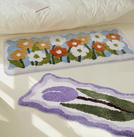 Purple Tulip Orange Daisy Flower Floral Cozy Nature Bedroom Rugs Carpets Decor