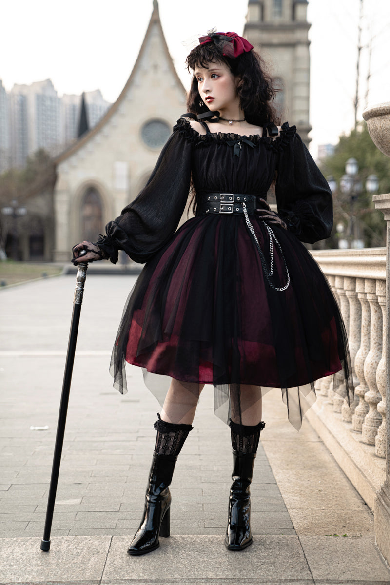 Gothic Dark Witch Off Shoulder Strap Black Red Long Sleeve Dress Sugarplum Store Gothic Dark Witch Off Shoulder Strap Black Red Long Sleeve Dress Sugarplum Store