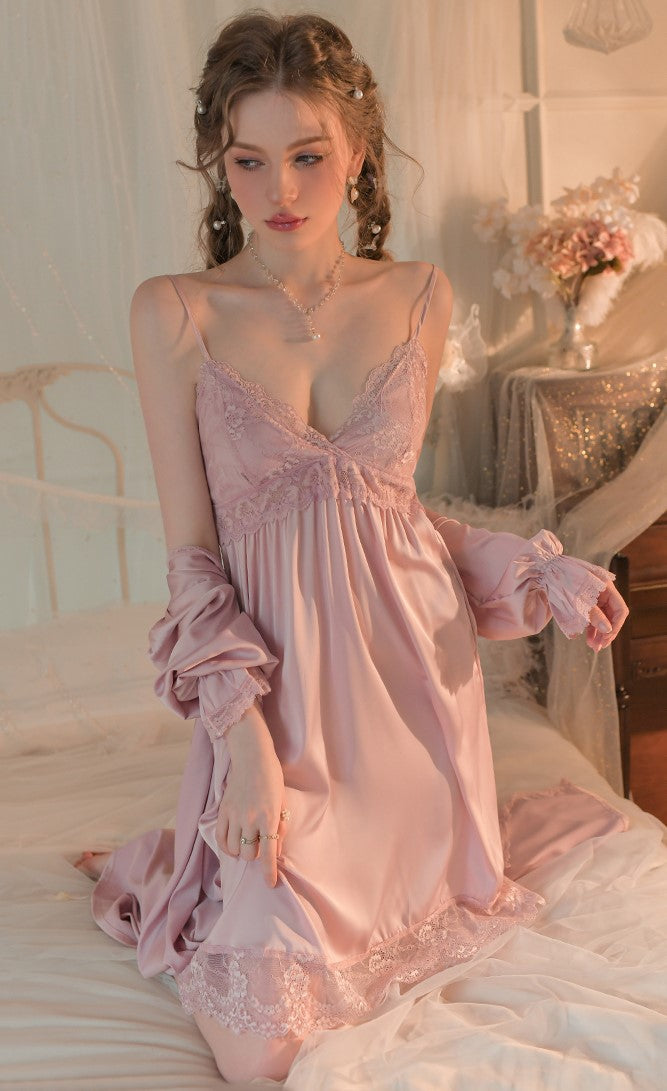 Smooth Silk Lace See Through White Pink Nightdress Nightgown Robe Sugarplum Store Smooth Silk Lace See Through White Pink Nightdress Nightgown Robe Sugarplum Store